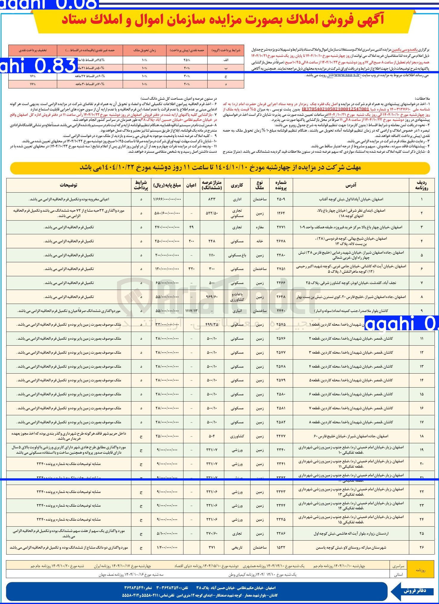 تصویر کوچک آگهی فروش املاک در 26 ردیف با کاربری مسکونی -تجاری -ورزشی -باغات 
