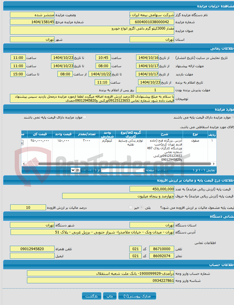تصویر کوچک آگهی مقدار 3000کیلو گرم داغی اگزوز انواع خودرو