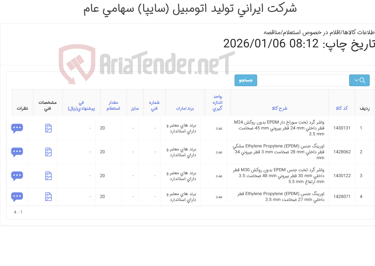 تصویر کوچک آگهی تأمین چهار ردیف اورینگ و واشر گرد