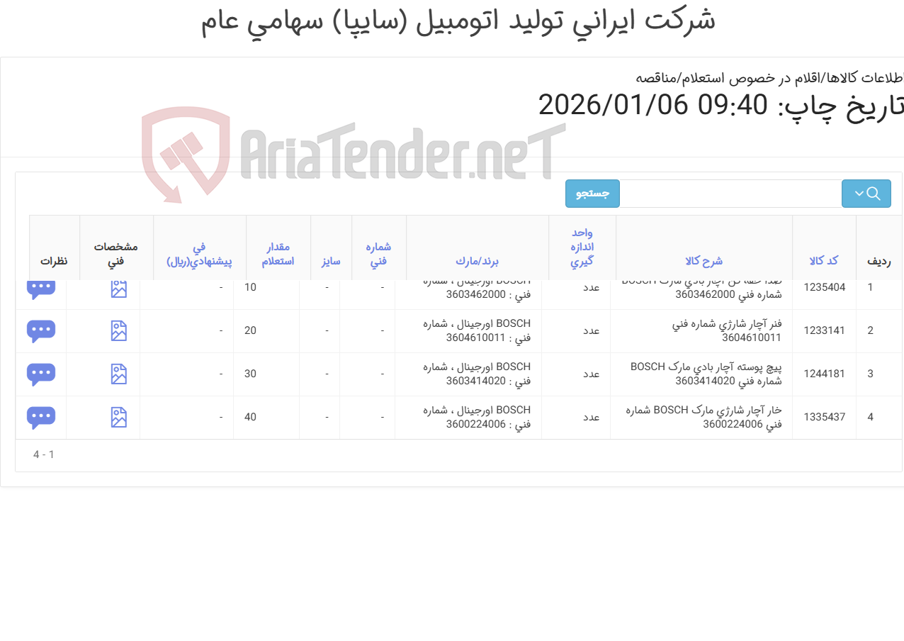 تصویر کوچک آگهی تامین چهار ردیف اقلام یدکی آچار بادی و شارژی بوش