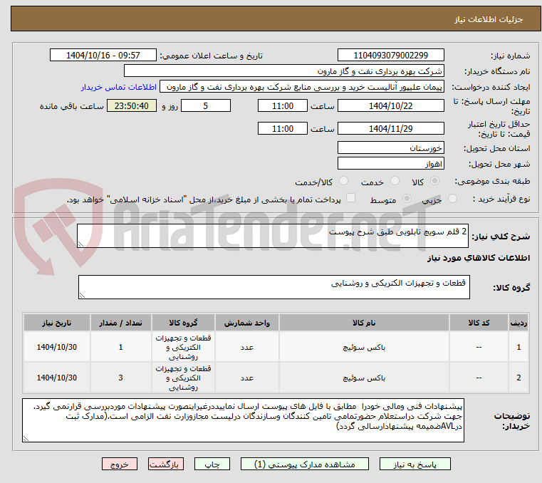 تصویر کوچک آگهی 2 قلم سویچ تابلویی طبق شرح پیوست 