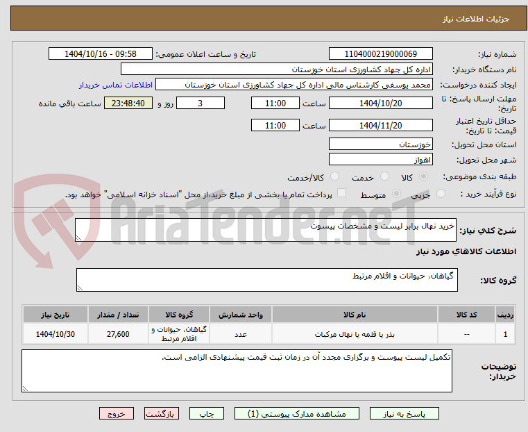 تصویر کوچک آگهی خرید نهال برابر لیست و مشخصات پیسوت