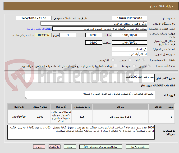 تصویر کوچک آگهی سی دی خام 2000 عدد