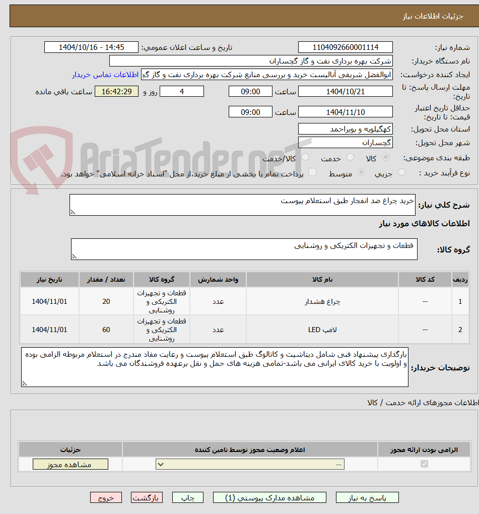 تصویر کوچک آگهی خرید چراغ ضد انفجار طبق استعلام پیوست