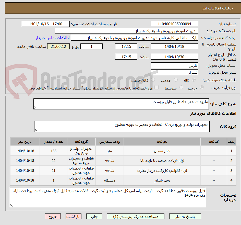 تصویر کوچک آگهی ملزومات حفر چاه طبق فایل پیوست 