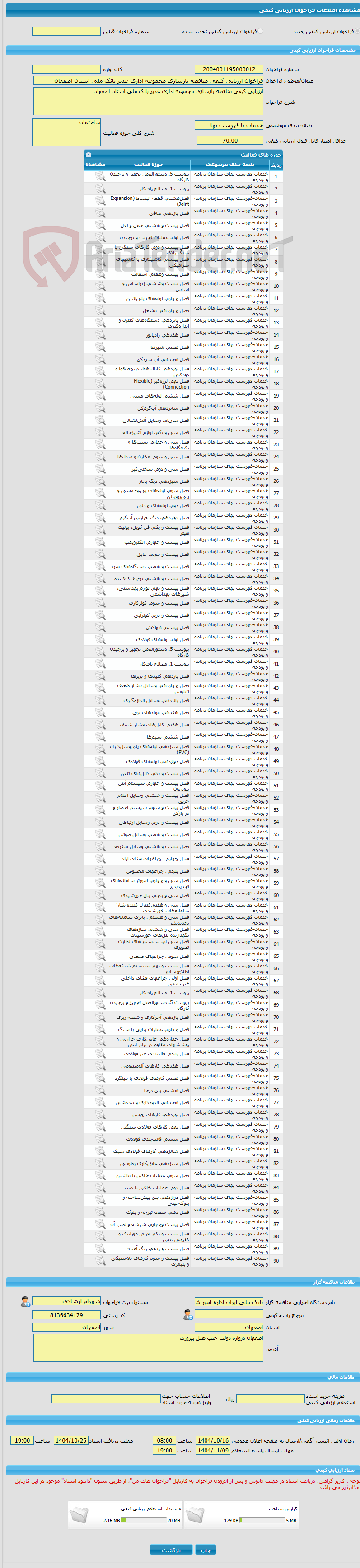 تصویر کوچک آگهی فراخوان ارزیابی کیفی مناقصه بازسازی مجموعه اداری غدیر بانک ملی استان اصفهان