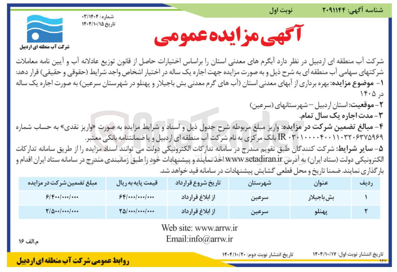 تصویر کوچک آگهی بهره برداری از آبهای معدنی 