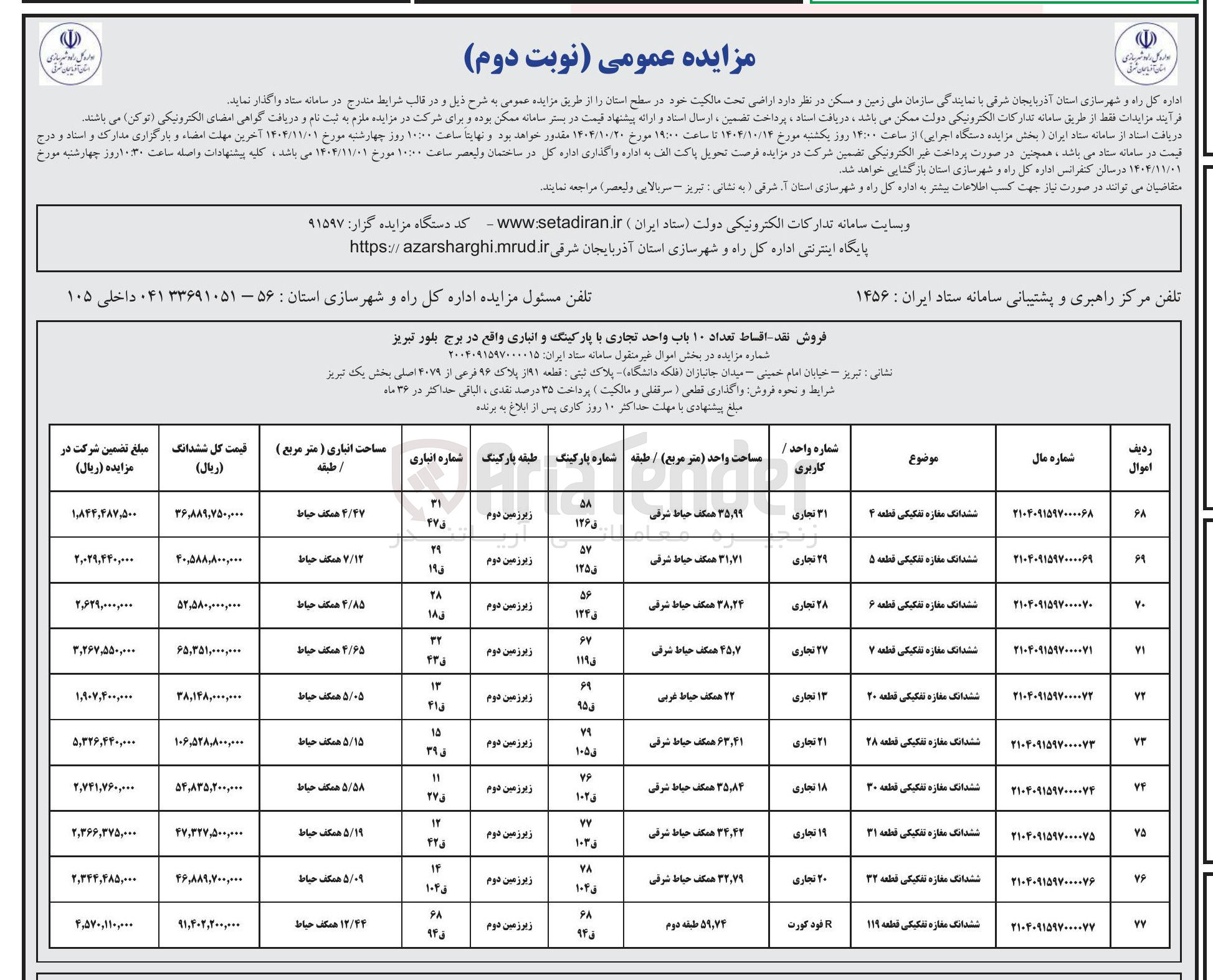 تصویر کوچک آگهی فروش تعداد ۱۰ باب واحد تجاری با پارکینگ و انباری