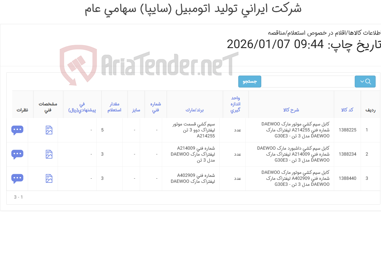تصویر کوچک آگهی کابل سیم کشی لیفتراک دوو 3تن