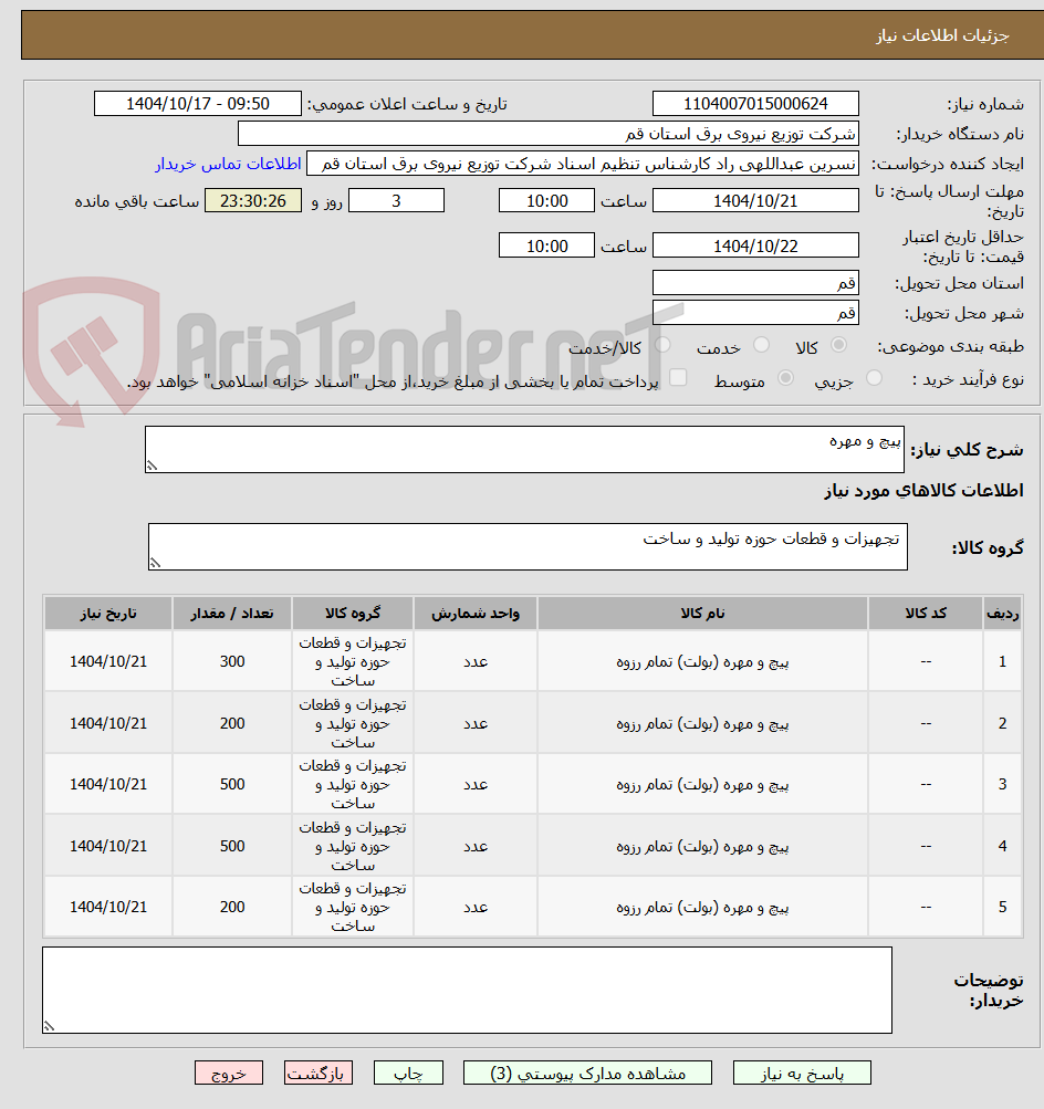 تصویر کوچک آگهی پیچ و مهره 