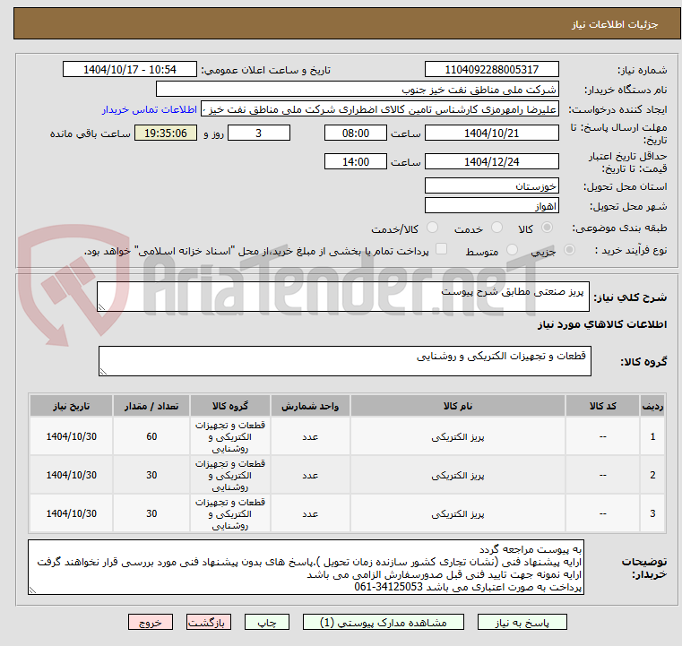 تصویر کوچک آگهی  پریز صنعتی مطابق شرح پیوست