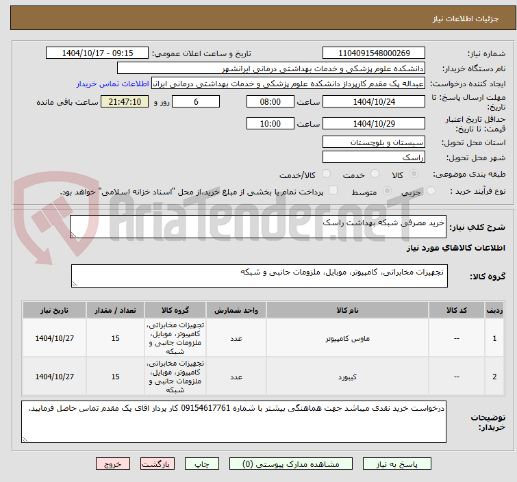 تصویر کوچک آگهی خرید مصرفی شبکه بهداشت راسک