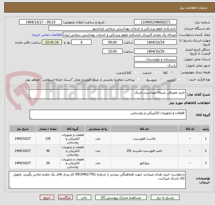 تصویر کوچک آگهی خرید مصرفی شبکه بهداشت راسک