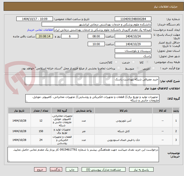 تصویر کوچک آگهی خرید مصرفی شبکه بهداشت راسک