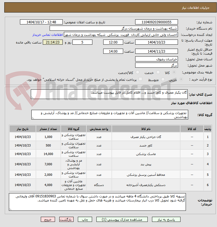 تصویر کوچک آگهی گان یکبار مصرف و کاور جسد و... اقلام کامل در فایل پیوست میباشد.