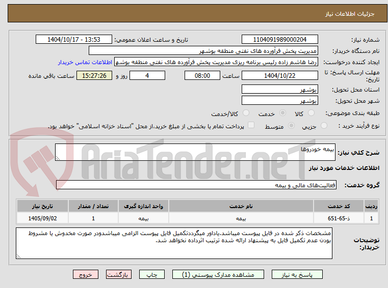 تصویر کوچک آگهی بیمه خودروها