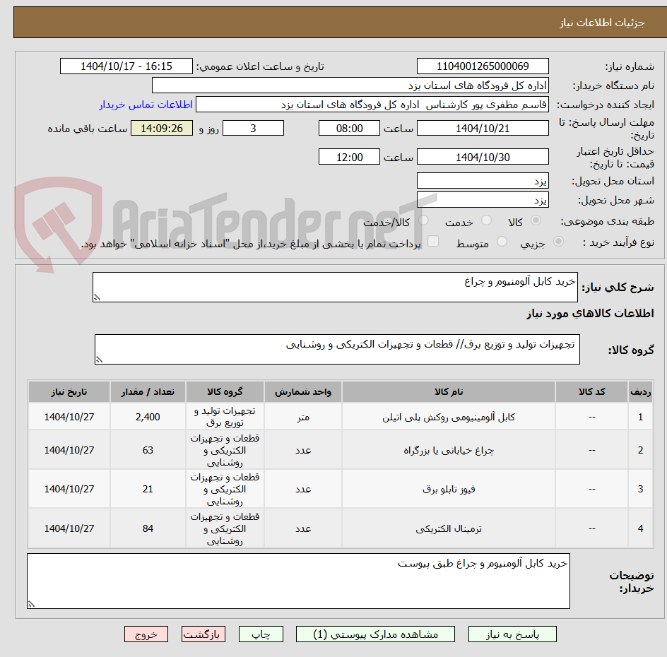 تصویر کوچک آگهی خرید کابل آلومنیوم و چراغ
