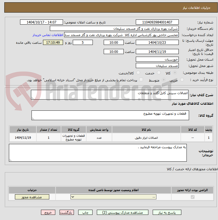 تصویر کوچک آگهی اتصالات سینی کابل گلند و متعلقات