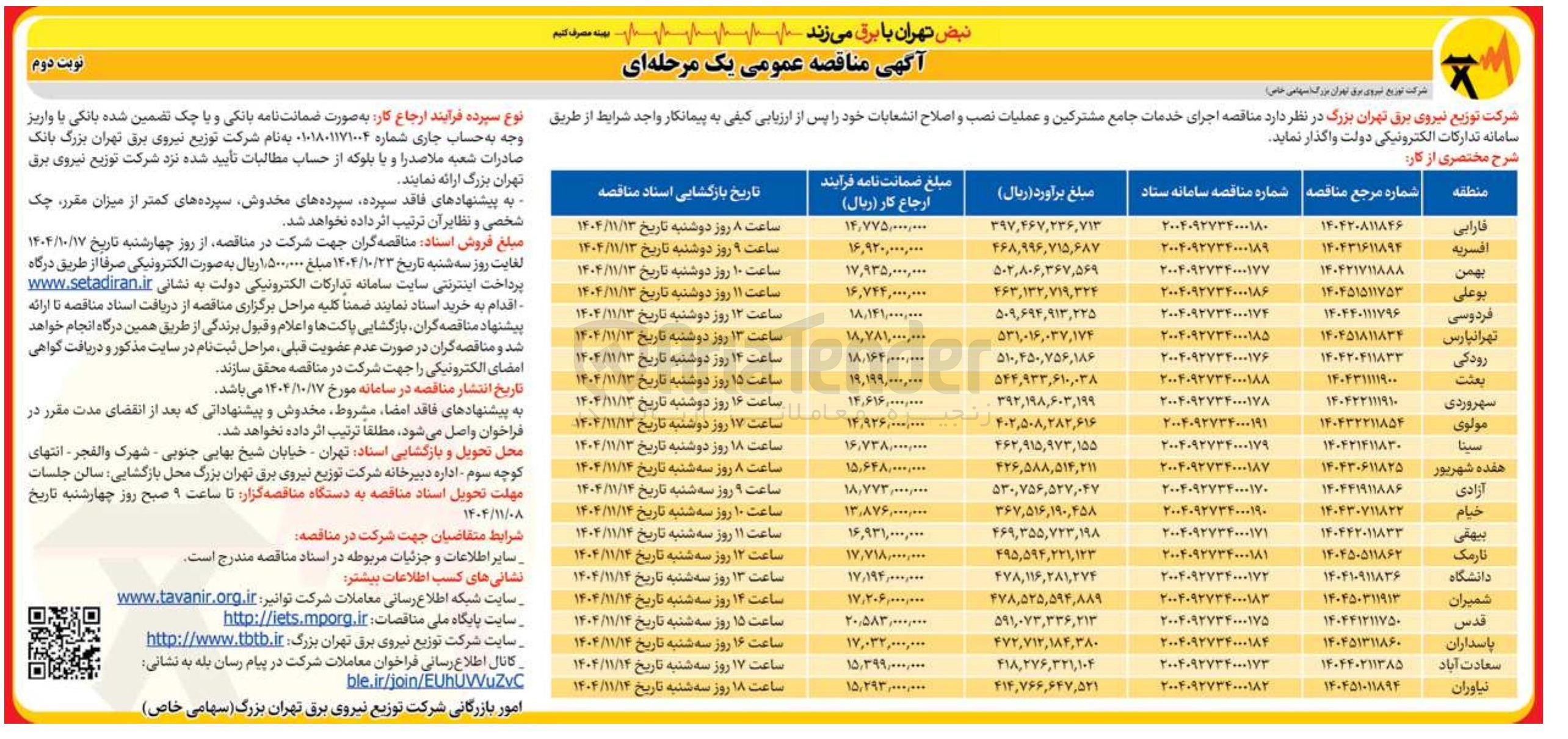 تصویر کوچک آگهی اجرای خدمات جامع مشترکین و عملیات نصب و اصلاح انشعابات