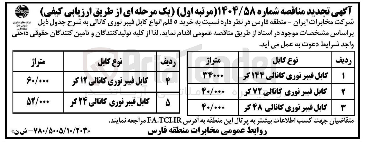 تصویر کوچک آگهی کابل فیبر نوری کانالی ۴۸ کر 
