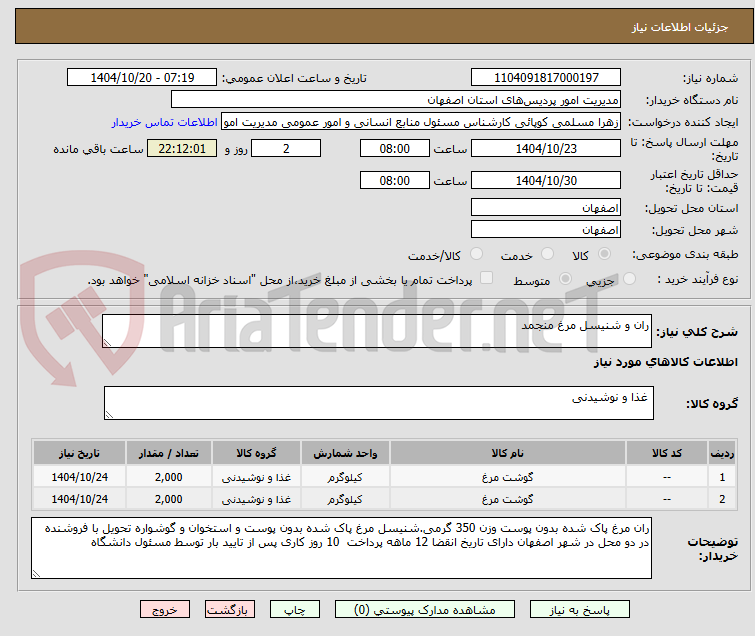 تصویر کوچک آگهی ران و شنیسل مرغ منجمد