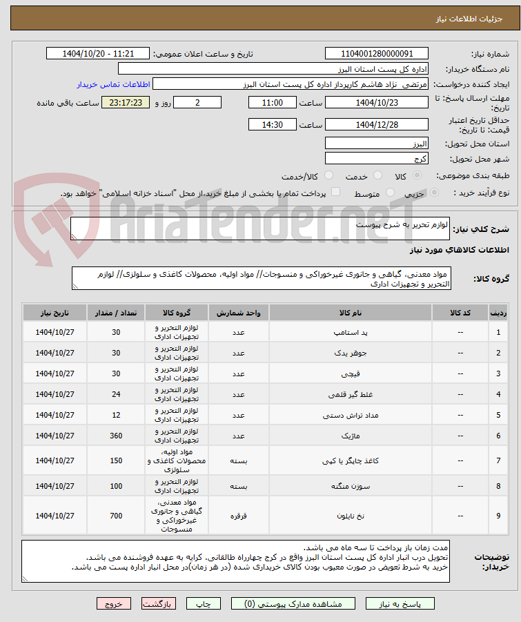 تصویر کوچک آگهی لوازم تحریر به شرح پیوست