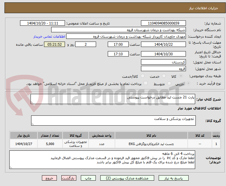 تصویر کوچک آگهی پارت 21 چست لید مطابق درخواست پیوستی 