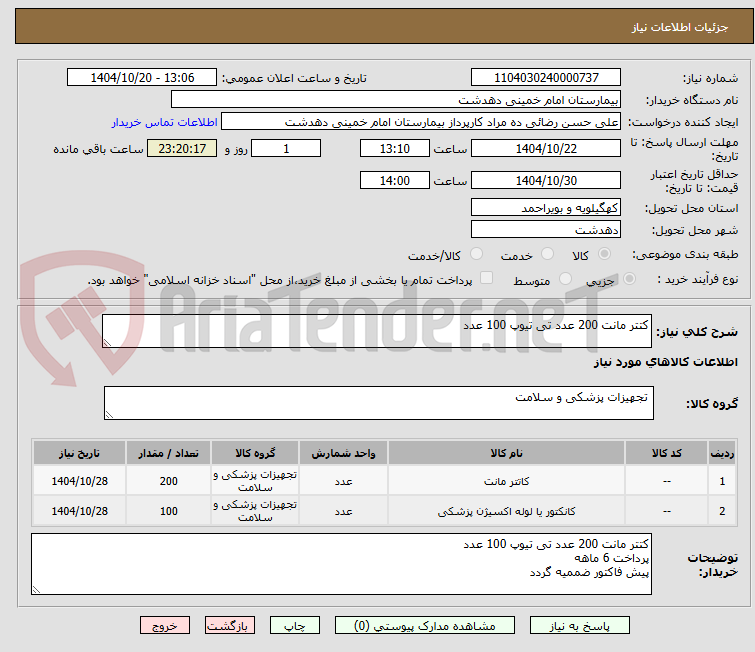 تصویر کوچک آگهی کتتر مانت 200 عدد تی تیوپ 100 عدد