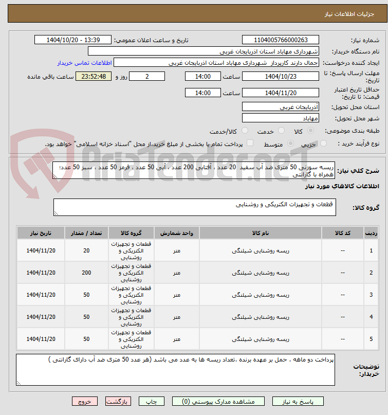 تصویر کوچک آگهی ریسه سوزنی 50 متری ضد آب سفید  20 عدد ، آفتابی 200 عدد ، آبی 50 عدد ، قرمز 50 عدد ، سبز 50 عدد؛ همراه با گارانتی 