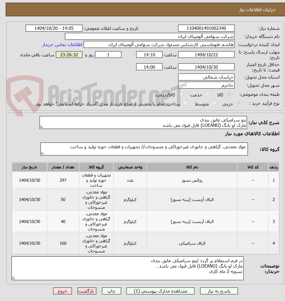 تصویر کوچک آگهی پتو سرامیکی عایق بندی 
مارک لو یانگ (LOEANG) قابل قبول می باشد 