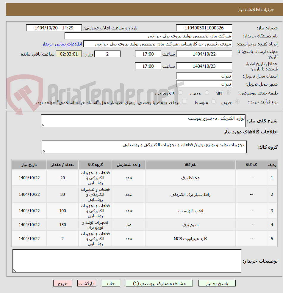 تصویر کوچک آگهی لوازم الکتریکی به شرح پیوست