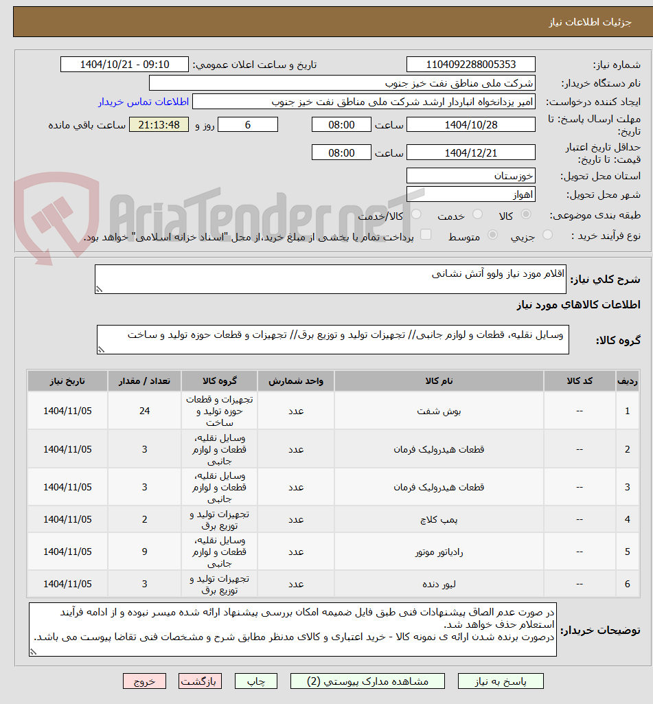 تصویر کوچک آگهی اقلام موزد نیاز ولوو آتش نشانی