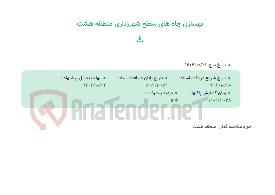 تصویر کوچک آگهی بهسازی چاه های سطح شهرزداری منطقه هشت