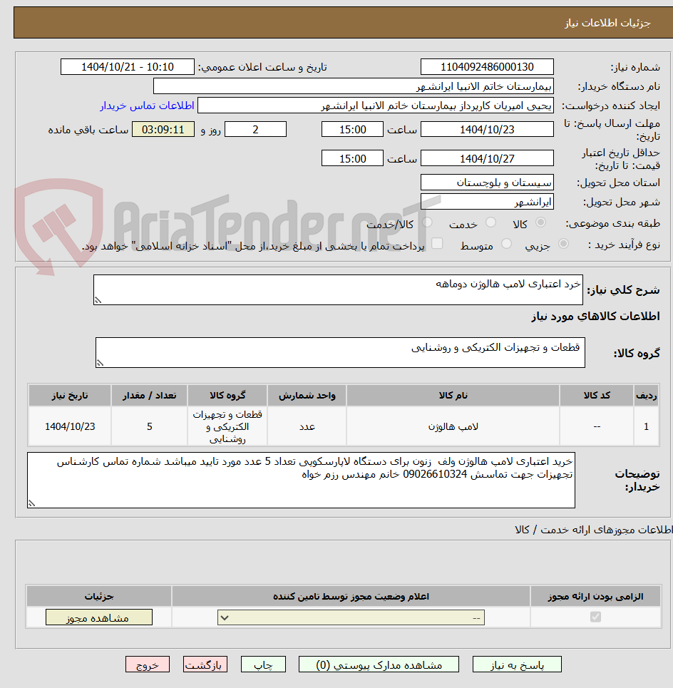 تصویر کوچک آگهی خرد اعتباری لامپ هالوژن دوماهه