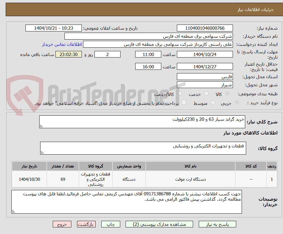 تصویر کوچک آگهی خرید گراند سیار 63 و 20 و 230کیلوولت