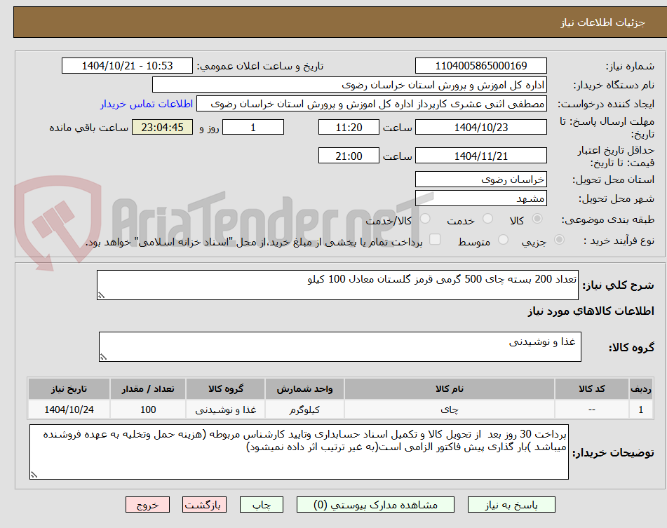 تصویر کوچک آگهی تعداد 200 بسته چای 500 گرمی قرمز گلستان معادل 100 کیلو 