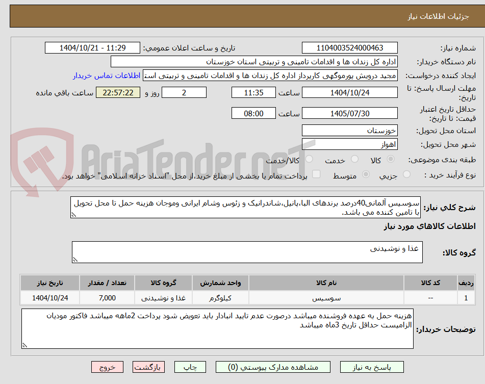 تصویر کوچک آگهی سوسیس آلمانی40درصد برندهای البا،پانیل،شاندرانیک و زئوس وشام ایرانی وموجان هزینه حمل تا محل تحویل با تامین کننده می باشد.