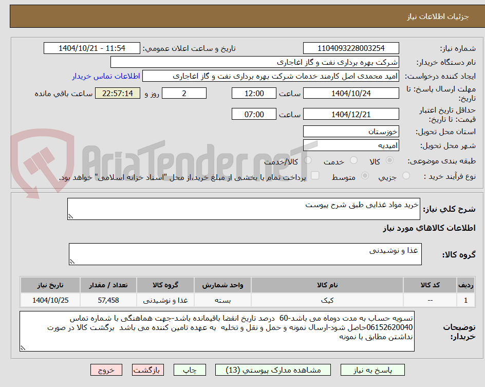تصویر کوچک آگهی خرید مواد غذایی طبق شرح پیوست 