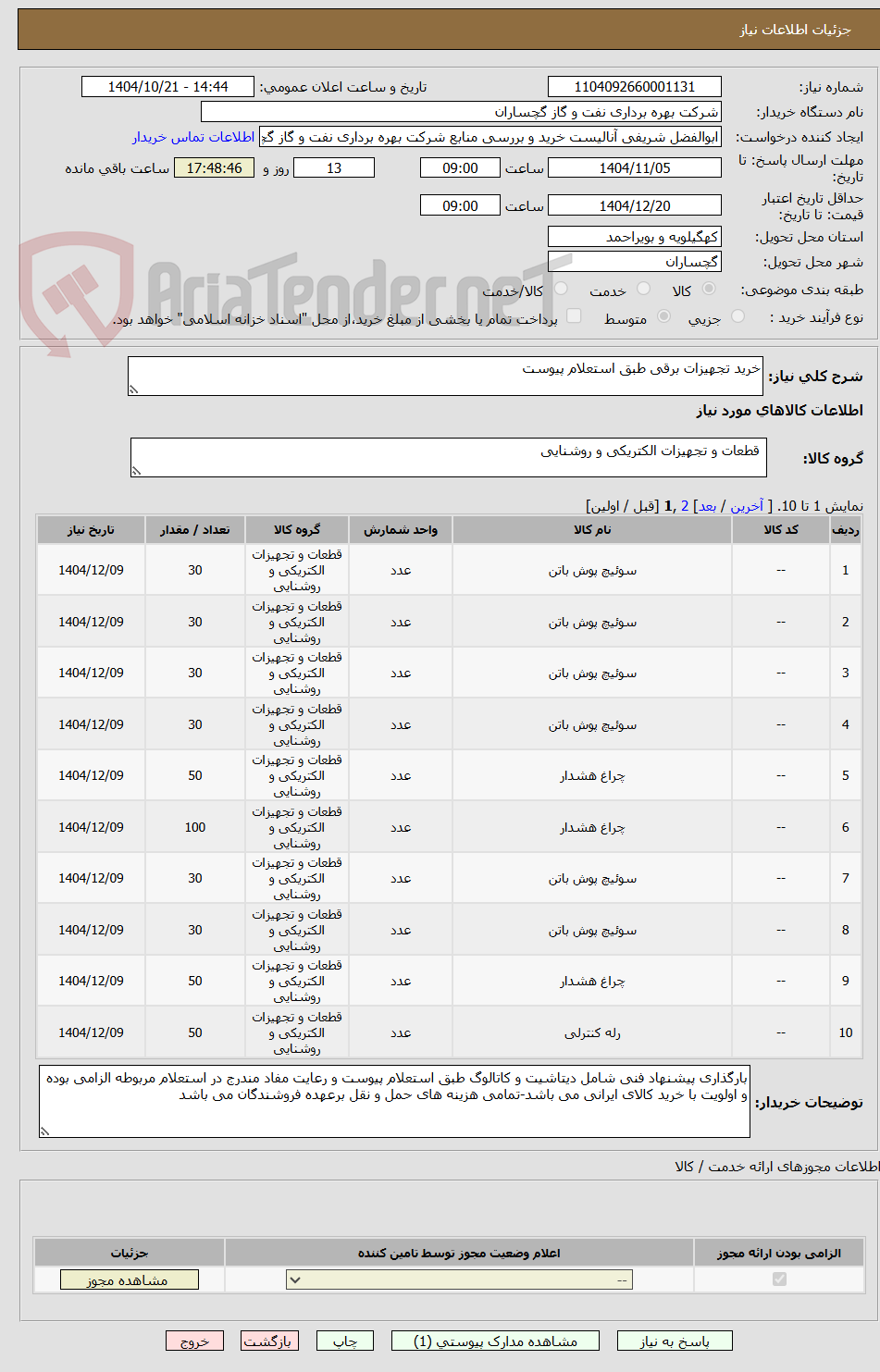 تصویر کوچک آگهی خرید تجهیزات برقی طبق استعلام پیوست