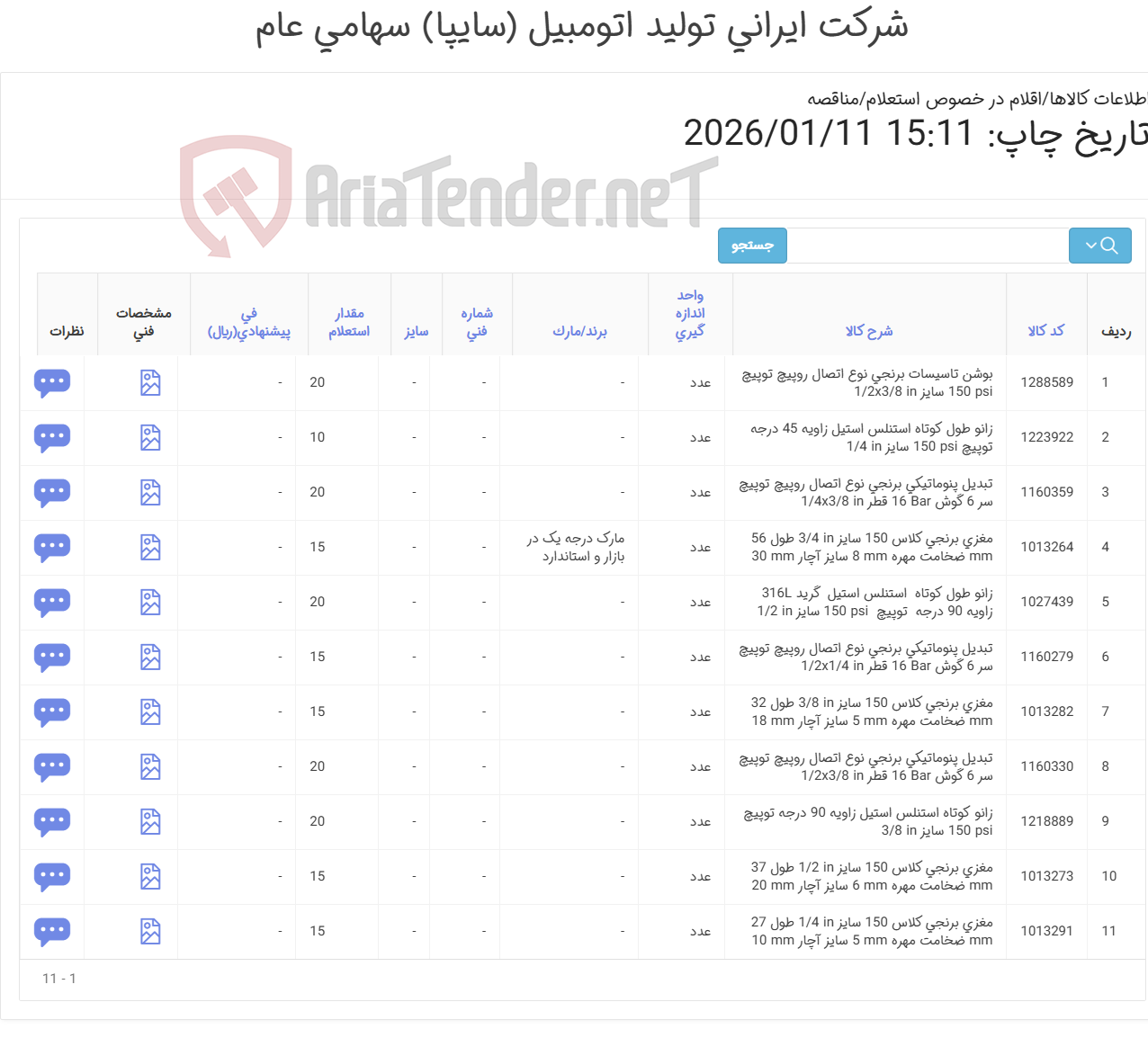 تصویر کوچک آگهی 11 آیتم اقلام تاسیسات