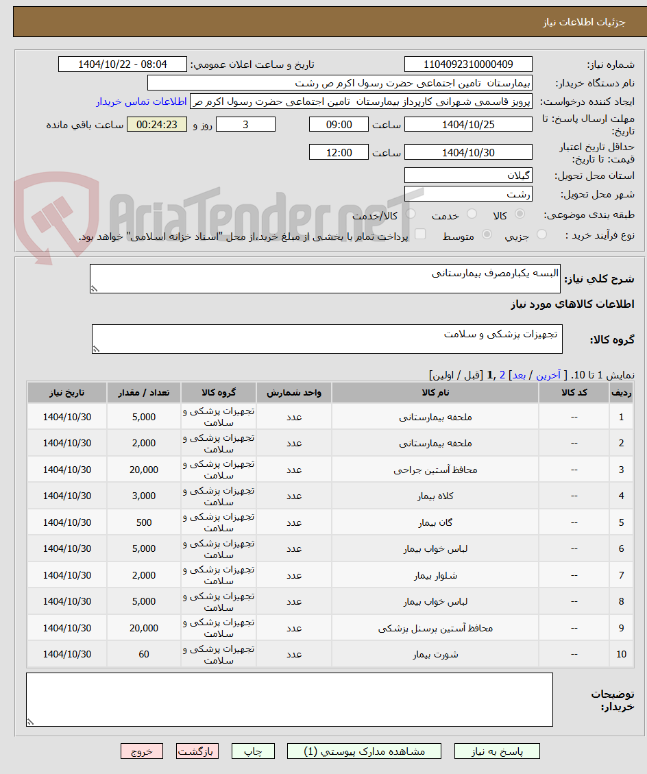تصویر کوچک آگهی البسه یکبارمصرف بیمارستانی