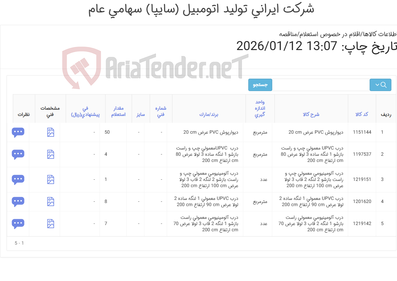 تصویر کوچک آگهی 8ردیف درب آلومینیومی و درب upvc(مطابق اطلاعات پیوست)