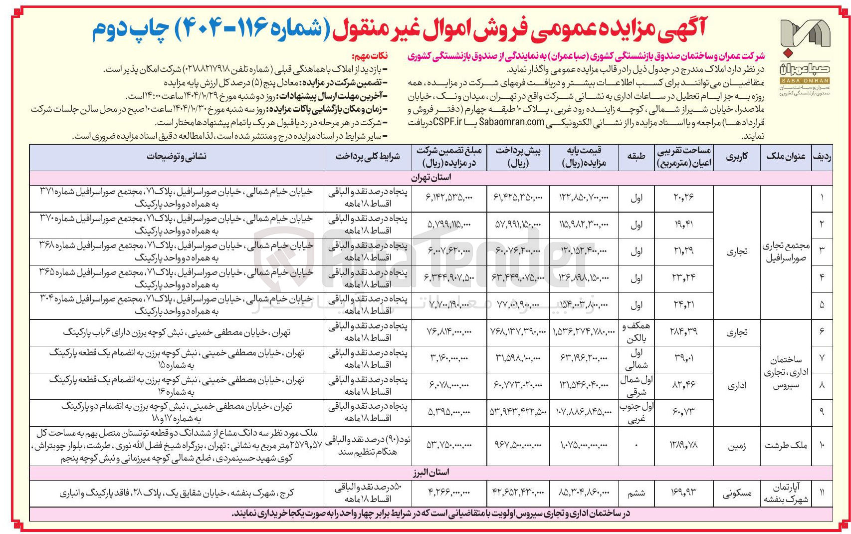 تصویر کوچک آگهی فروش اموال و املاک غیر منطقول
