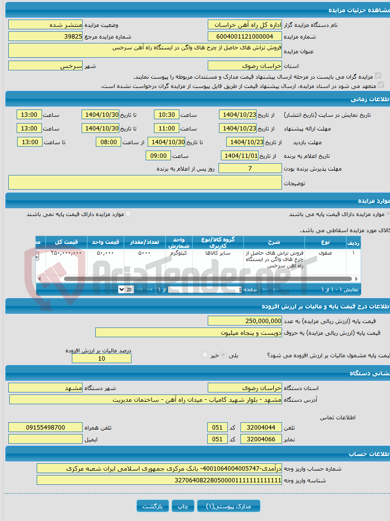 تصویر کوچک آگهی فروش تراش های حاصل از چرخ های واگن در ایستگاه راه آهن سرخس