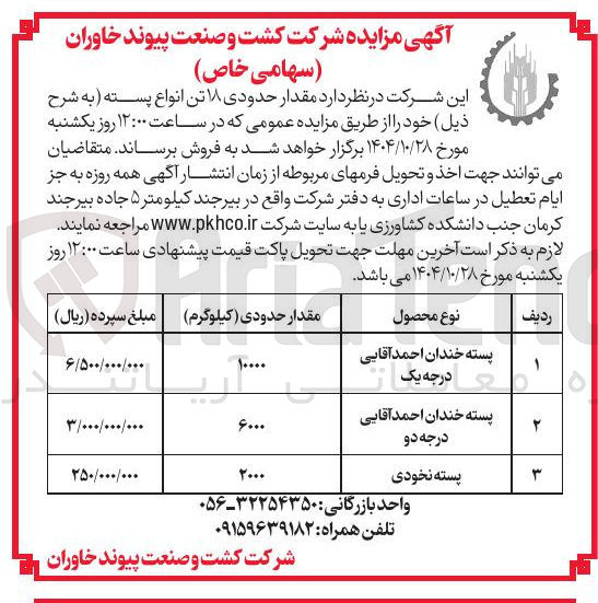 تصویر کوچک آگهی فروش حدود 18 تن انواع پسته