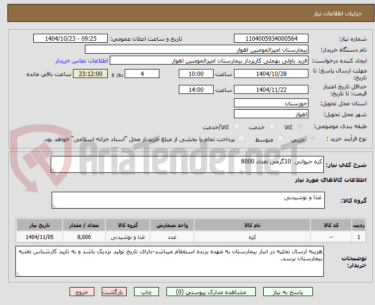 تصویر کوچک آگهی کره حیوانی  10گرمی تعداد 8000