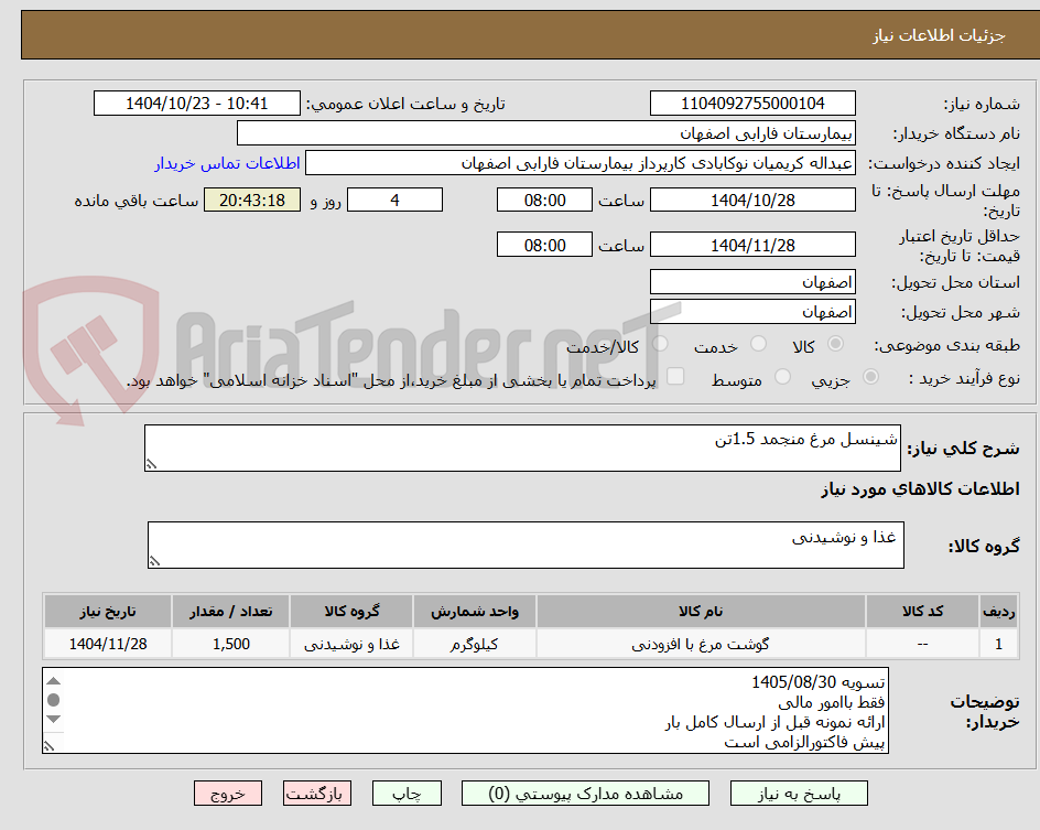 تصویر کوچک آگهی شینسل مرغ منجمد 1.5تن