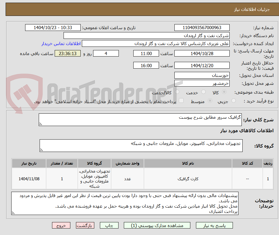 تصویر کوچک آگهی گرافیک سرور مطابق شرح پیوست