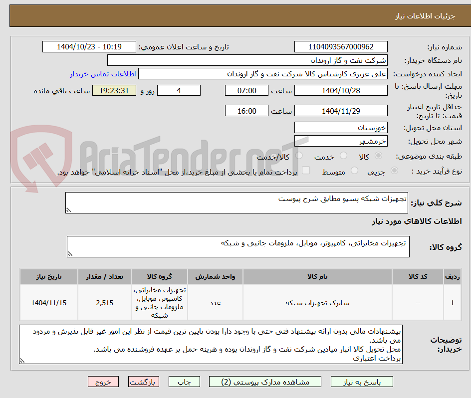 تصویر کوچک آگهی تجهیزات شبکه پسیو مطابق شرح پیوست