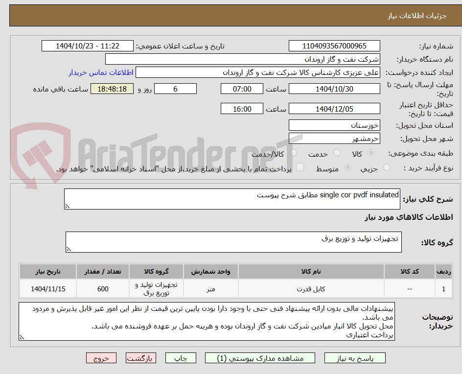 تصویر کوچک آگهی single cor pvdf insulated مطابق شرح پیوست